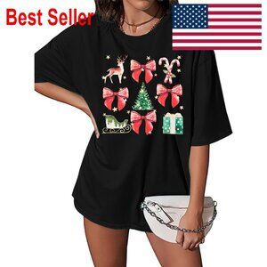Oversized Christmas Graphic Tee Coquette Aesthetic Girly Holiday T-Shirt